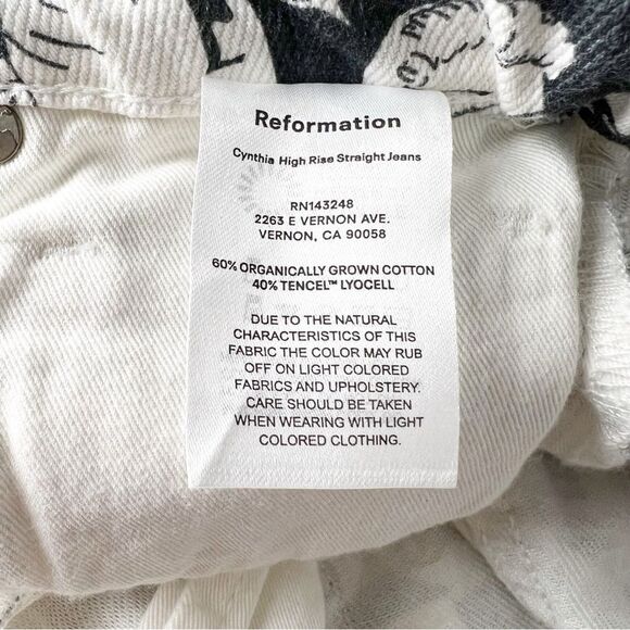 NWT Reformation Cynthia High Rise Straight Jeans in Black & White Comic Size 26 - Picture 7 of 11